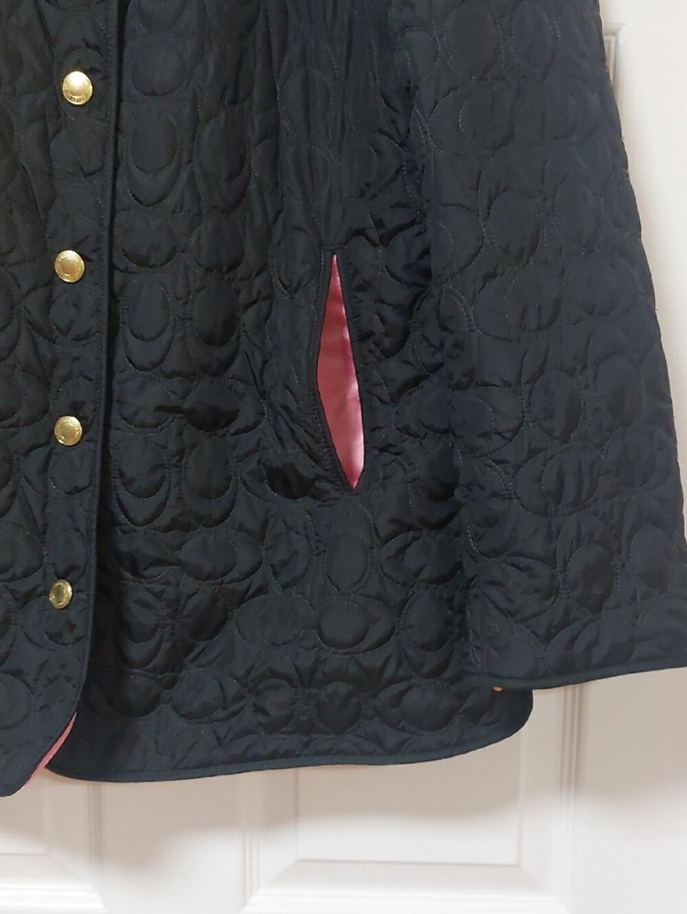 Coach Black Quilted Puffer Jacket with Pink Lining. Size L - Picture 5 of 13